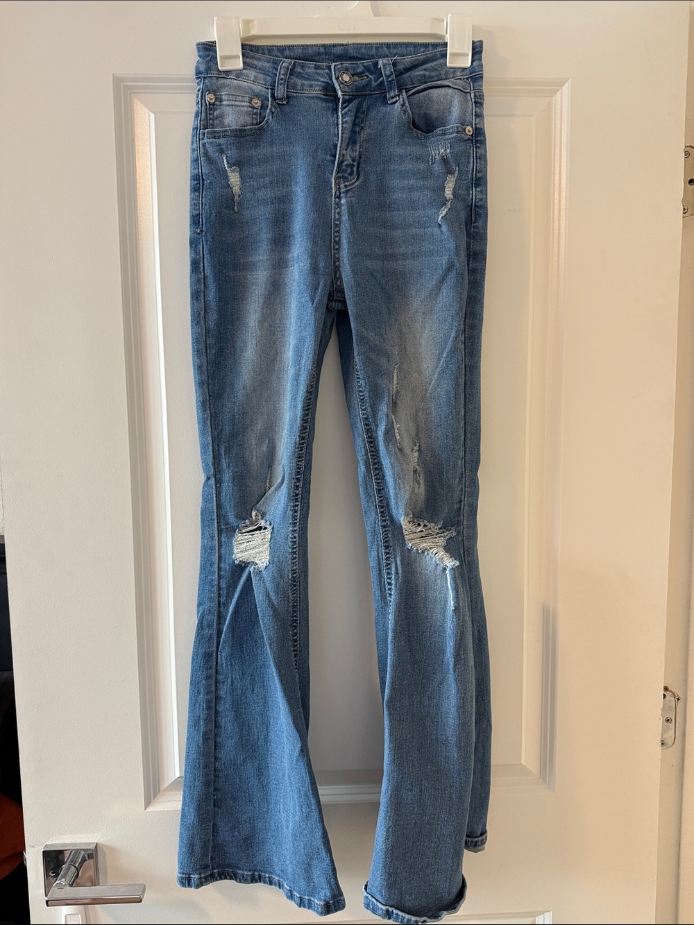Women’s Mid Blue Distressed Flare Jeans